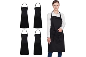 Jubatus 4 Pack 100% Cotton Aprons with 2 Pockets Cooking Chef Kitchen Adjustable Bib Apron for Women Men, Black