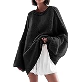 Saodimallsu Womens Oversized Sweater Chunky Crew Neck Long Lantern Sleeve Knit Fall Trendy Tunic Sweaters Top