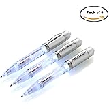 LED Pen Light , Glovion LED Light Up Pen for Night Writer -White- Pack of 3 Pens