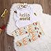 Newborn Baby Girls Top Rompers+Floral Pants Leggings Headband 3pcs Outfits Set (0-3 Months, Golden Hello World)