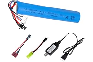 HHZ 11.1V 2000mAh 25C Airsoft Gun Rechargeable 183503 LiPo Battery for Airsoft Rifle with 11.1v USB Cable and SM2P to Deans-T,SM2P to Tamiya Cable