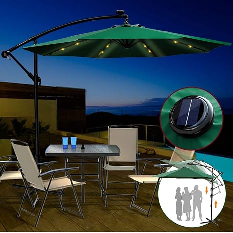 Outdoor Umbrella With Solar Lights 9ft Patio Hanging Umbrella With Crank And 6 Rids For Garden Market Backyard Green Amazon In Garden Outdoors