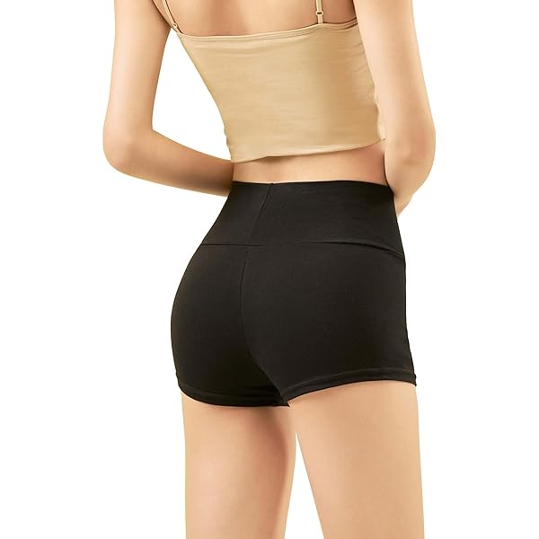 Active Basic Slim Fit Cotton Yoga Shorts – Short Leggings With Fold Over Waist – Women's