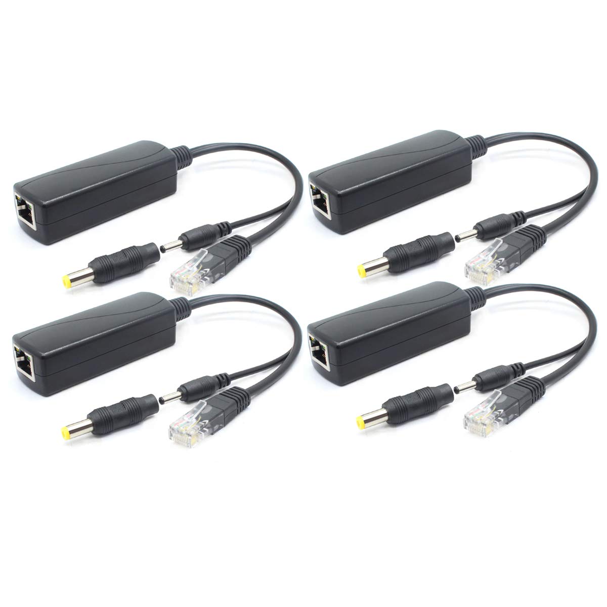 ANVISION 4-Pack 5V PoE Splitter, 48V to 5V 2.4A, Plug 3.5mm x 1.35mm, 5.5mm x 2.1mm Connector, IEEE 802.3af Compliant, for IP Camera and More