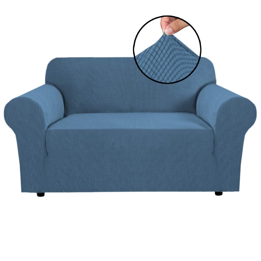 BellaHills Super Stretch Sofa Covers Couch Covers Sofa Slipcovers Furniture Protector for Sofas/Kids/Pets | Form Fitted Jacquard with Elastic Bottom, Thick Soft Non Slip (2 Seater，Dusty Blue)