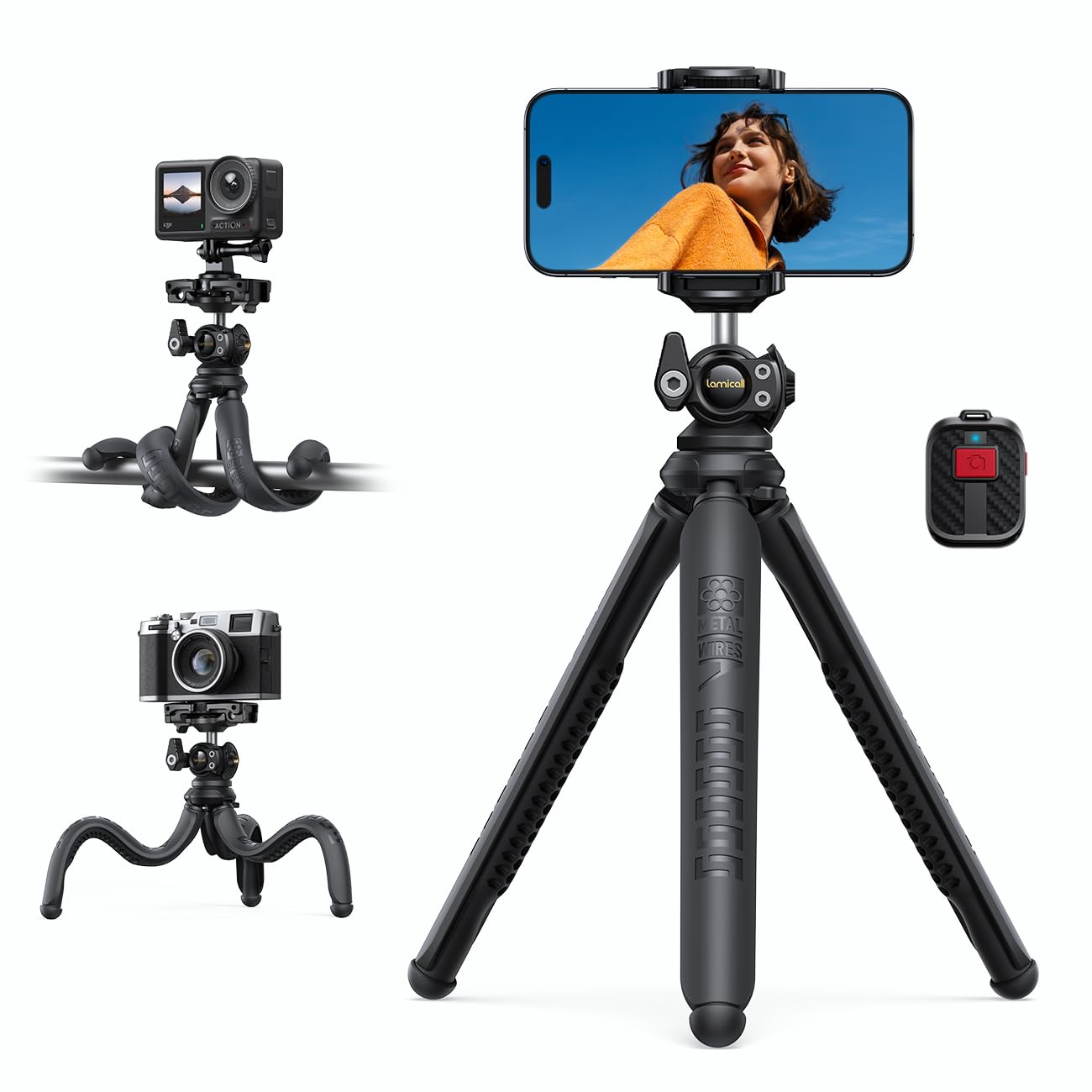 Lamicall Mobile Phone Tripod, Flexible Camera Tripod - [3 in 1 Integrated] 2025 Upgraded Mini Smartphone Tripod Stand Holder, 360° Rotating Portable Tripod Mount for Live, Cellphone, Camera — image 1