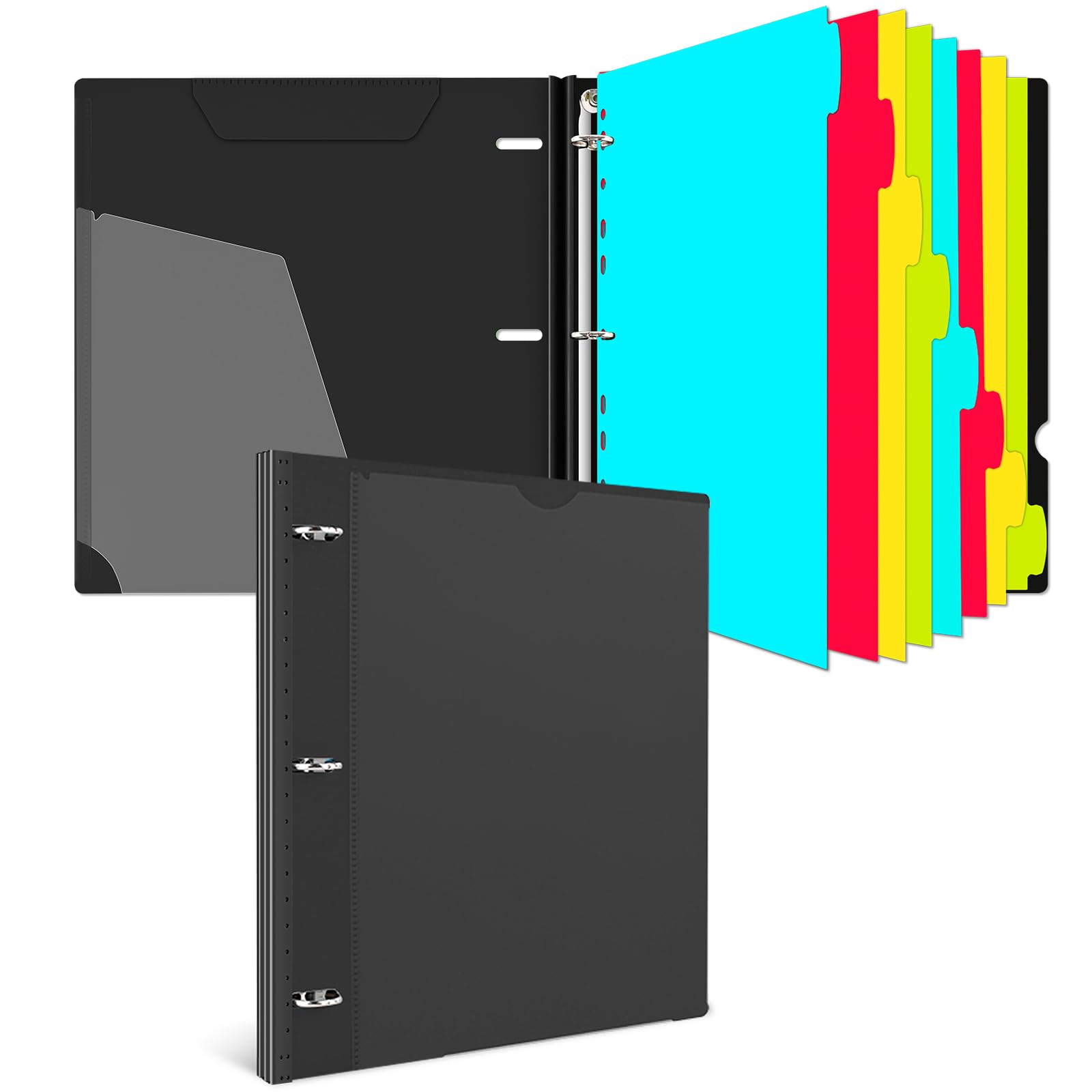 Photo 1 of INFUN 1 Inch Telescoping 3 Ring Binder with 8-Tab Dividers, 30 Sheet Protectors and Labels – Compact Binder for Recipes, Documents and Notes, Includes 30 Recipe Cards – Black