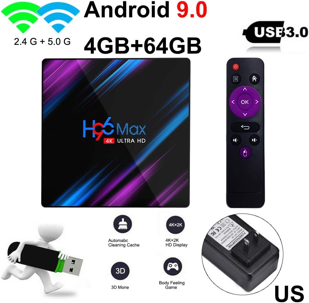 WenYOUNG Powerful H96 MAX 4GB 64GB Android 9.0 TV Box 4K HD Smart Network Media Player-Easy to use