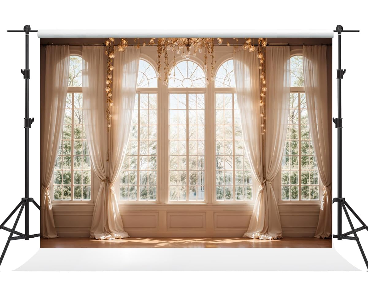 Photo 1 of Kate 8×8ft Window Backdrop Photography Indoor White Curtains Spring Backdrop Photography Photo Booth Props for Holiday Party Photo Video