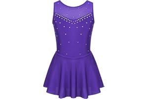 Moggemol Kids Girls Figure Ice Skating Leotard Dress Mesh Splice Roller Skating Dance Performance Costume
