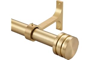 Single Curtain Rods for Windows, 1 Inch Modern Decorative Telescoping Adjust Drapery Rod Set with Metal Finials & Upgrading A