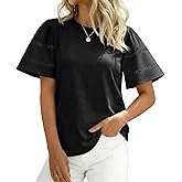 Tankaneo Womens Eyelet Short Sleeve Tops Trendy Casual Loose Fit Tunics Crewneck Summer T Shirts