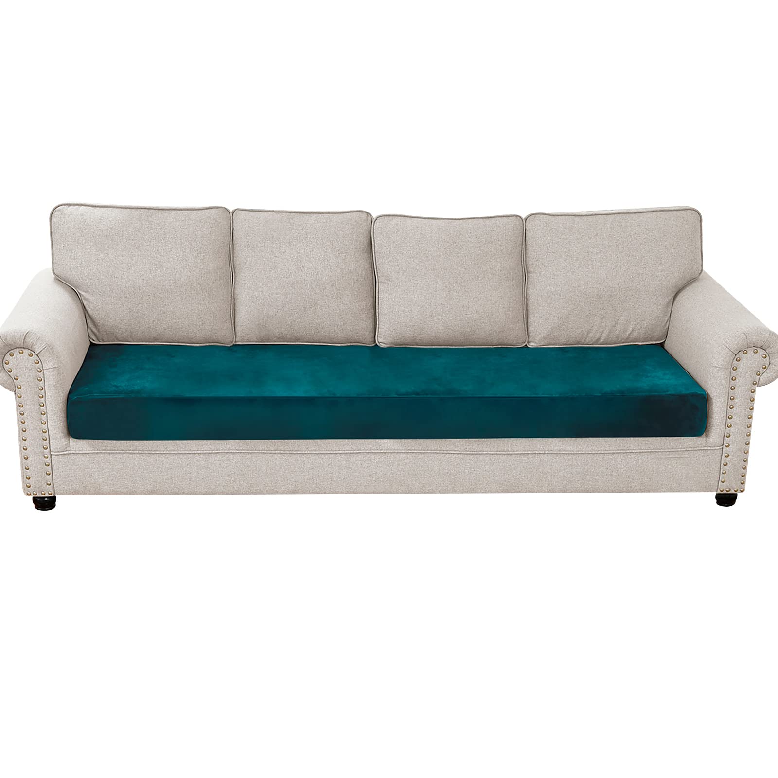 Qelus Velvet Sofa Seat Cushion Cover, 1/2/3/4 Seaters L-Shaped Couch Seat Slipcover, Furniture Protector Cover Separated(Blue,4 Seater)