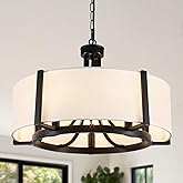 Generies 21.6" Drum Chandelier for Dining Room, 5-Light Modern Farmhouse Round Chandelier, Large Black Drum Pendant Light Fix