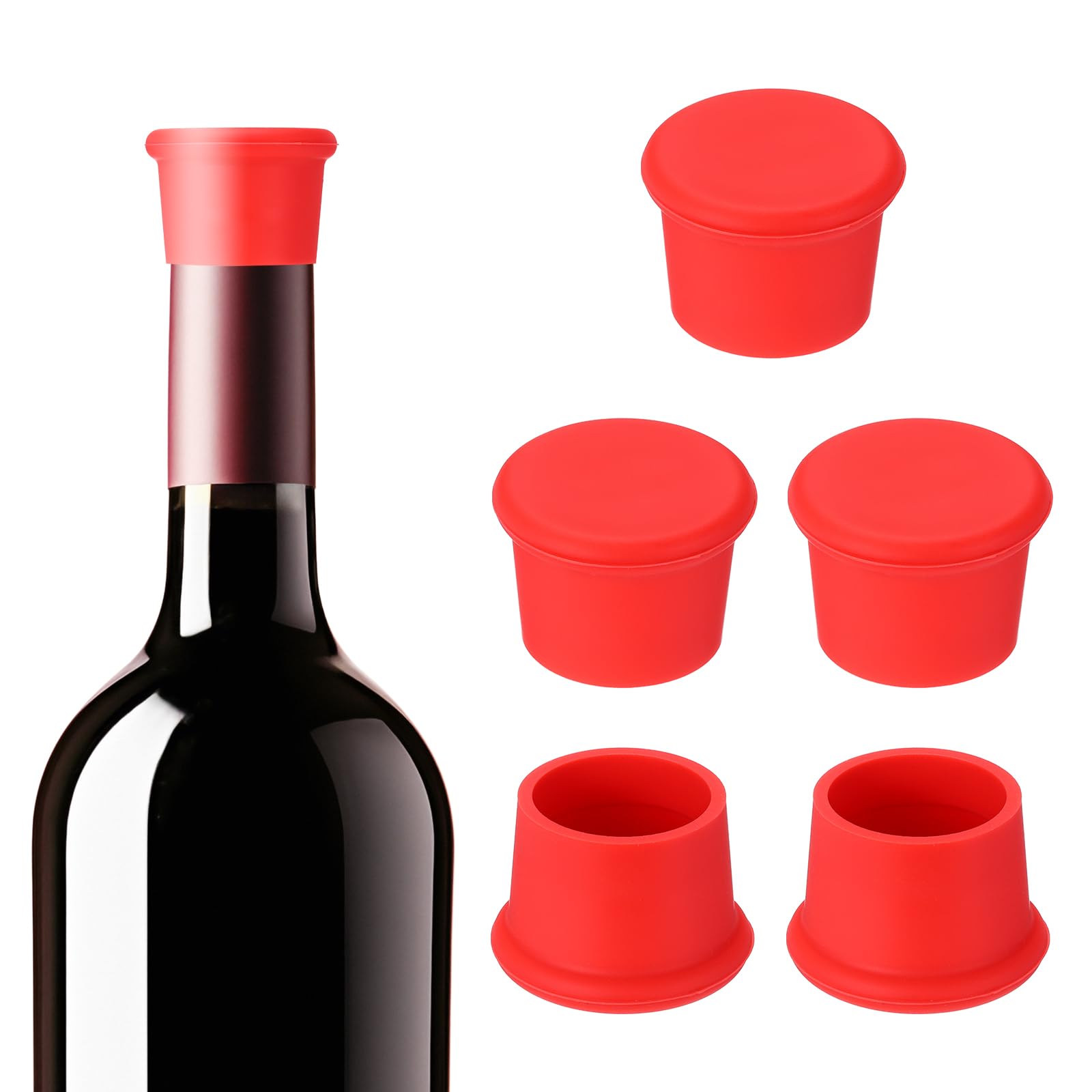PATIKIL Silicone Wine Stoppers, 6 Pcs Reusable Bottle Cover Wine Corks Bottle Caps Wine Saver Seal Keep Fresh for Beer Beverage Drink, Red