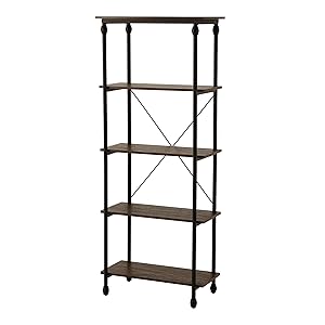 CO-Z 68” 5-Shelf Industrial Rustic Etagere Bookcase Bookshelf with Sturdy Metal Frame，Free Standing Book Organizer Wood Shelf for Home and Office Organizer
