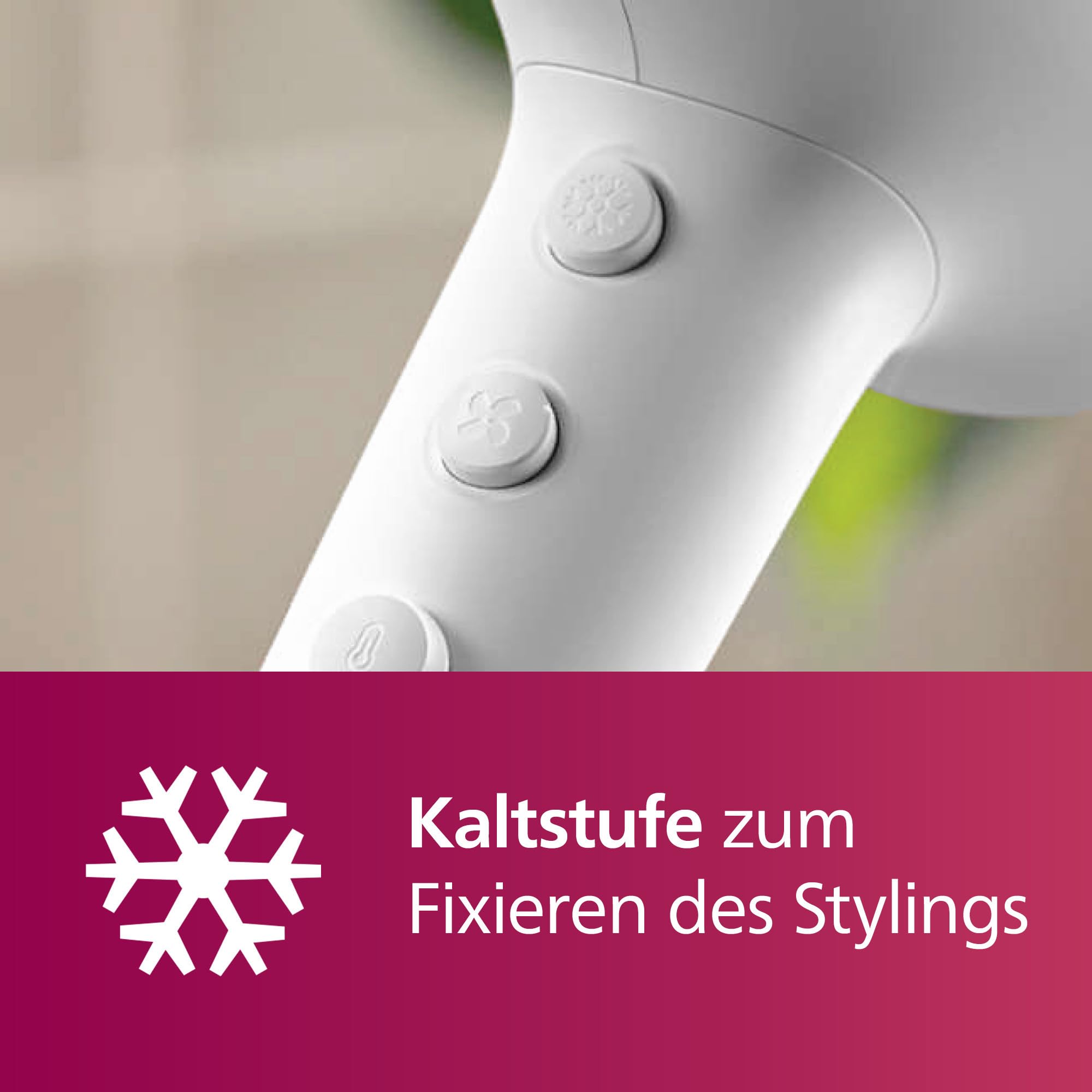 Philips Haartrockner 5000 Series, ThermoShield Technologie, Ionisierungsfunktion, 2.100 W, Weiß, mit Stylingdüse und Volumendiffusor, Modell BHD500/20 5