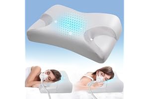 Cooling CPAP Pillow for Side Sleepers, [NEWEST] Sleep Apnea Pillow for CPAP User - Reduce Air Leak, Hose Tangle, Mask Pressure, IKSTAR Memory Foam Neck Support Nasal Pillow Side, Back, Stomach Sleeper