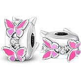 LONGLUCK 925 Sterling Silver Stopper Clip Charms for Bracelet Necklace Spacer Beads with 5A Cubic Zirconia Mother's Day Christmas DIY Gift for Women(2PCS)