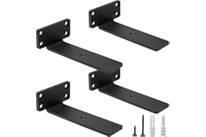 HITOMEN Heavy Duty Floating Shelf Brackets, 6-Inch (1/5'' Thick) Hidden Shelves Hardware, Cast Iron L Brackets, Rustic Industrial Black Metal Wall Shelving Supports, 4 Pack