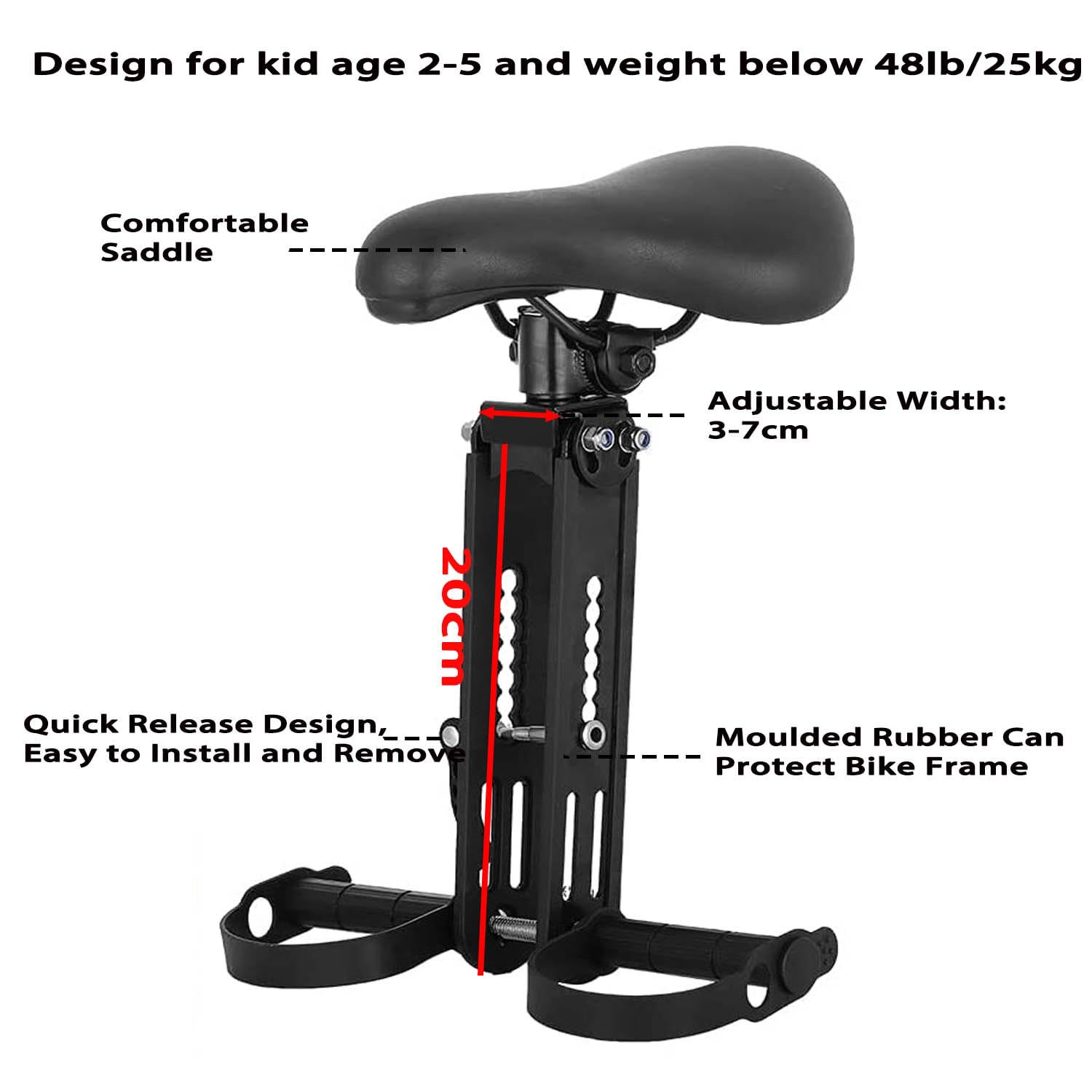 saurka Child Bike Seat Front Mount and Child Handlebar for Mountain Bike Parent-Child Riding, Kid Bike Seat&Kid Handlebar Compatible with All Adult MTB Bike for Family Outdoor Activities