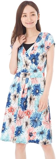 Amazon エジェリ Egerie ワンピース T1 T2 T3 T4サイズ 半袖 ひざ丈ワンピース ｖネック 花柄 大人 レディース 上品 ジャージー ワンピース チュニック 通販