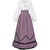 Nuoqi Womens Victorian Dress Costume 1800s Edwardian Costume Renaissance Blouse Skirt Set
