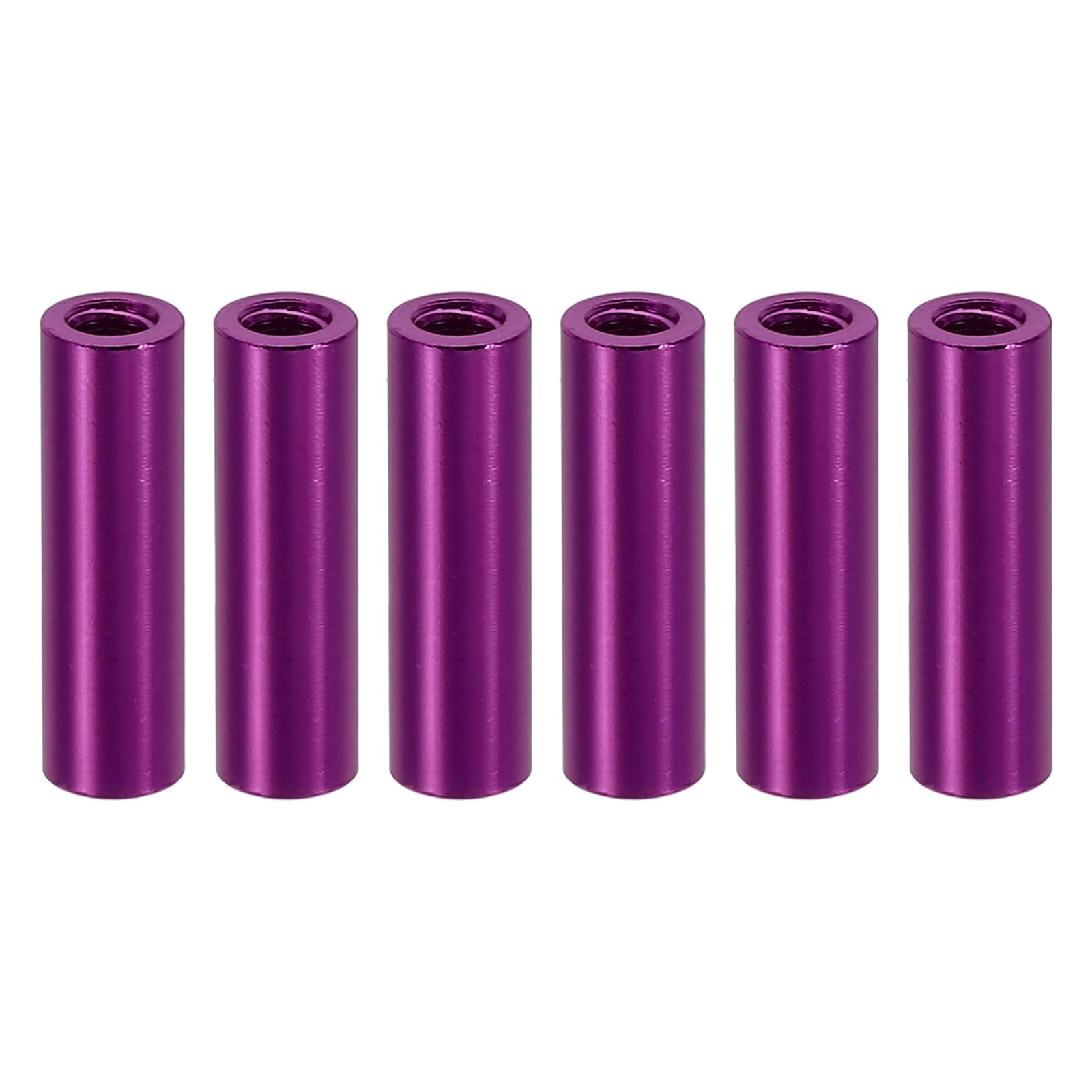 PATIKIL 6pcs M3 Metal Threaded Standoff Spacer Nuts, Round Aluminum Spacers Female Coupling Screws, 1/8" ID x 3/16" OD, Purple 3x5x18mm