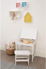 Premier Kids Desk with Stool - Wooden Study Table & Storage White view 2