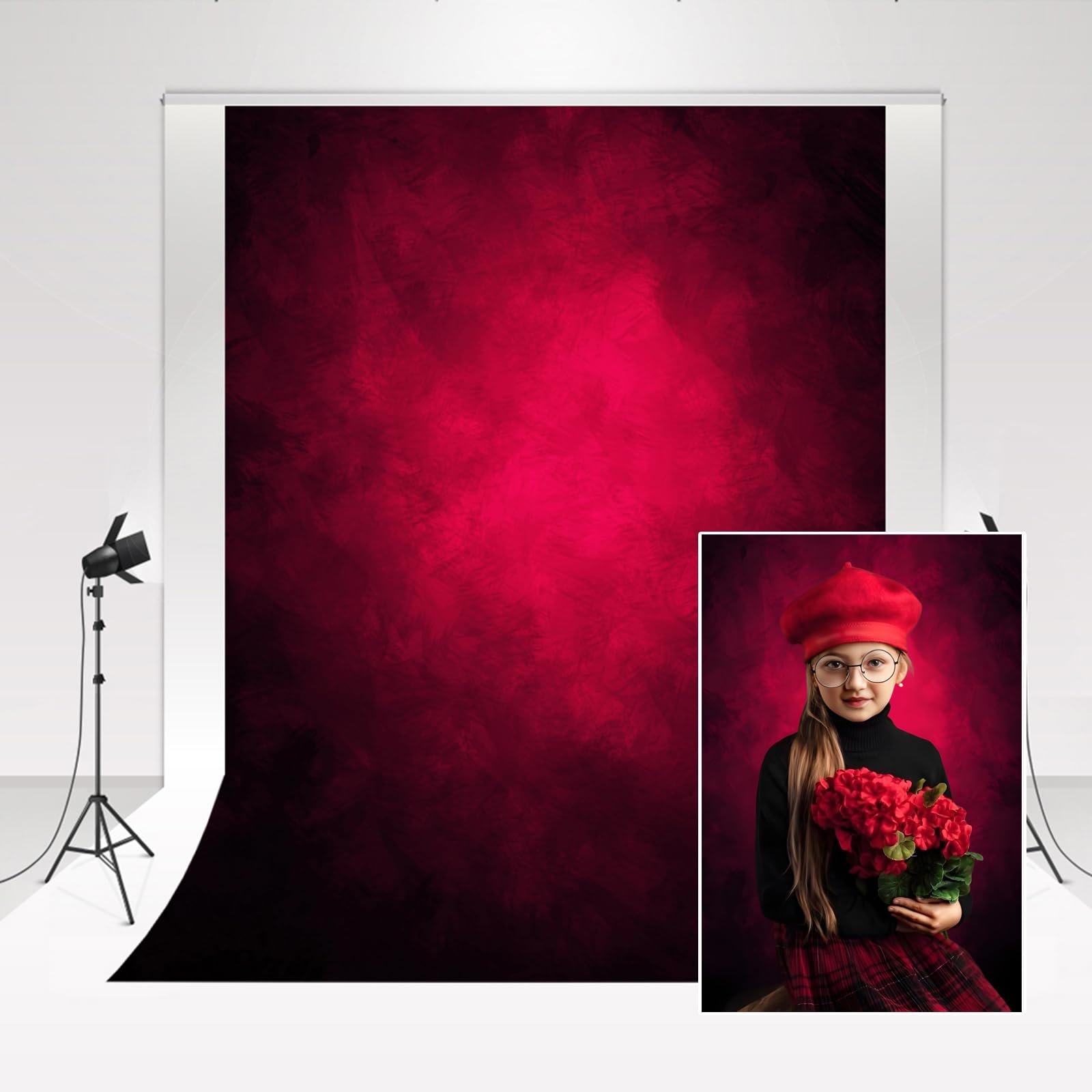 Kate Studio Photography Backdrop Black-red Gradient Retro Portrait Backdrop Halloween Party Atmosphere Photocall for Wedding 1.5x2.2m/5x7ft Soft Microfiber Baby Photo Background Props — image 1