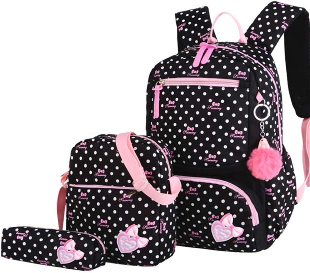 VIDOSCLA 3Pcs Crown Prints Backpack Sets Bowknot Primary Schoolbag Travel Daypack Shoulder Bag Pencil Case