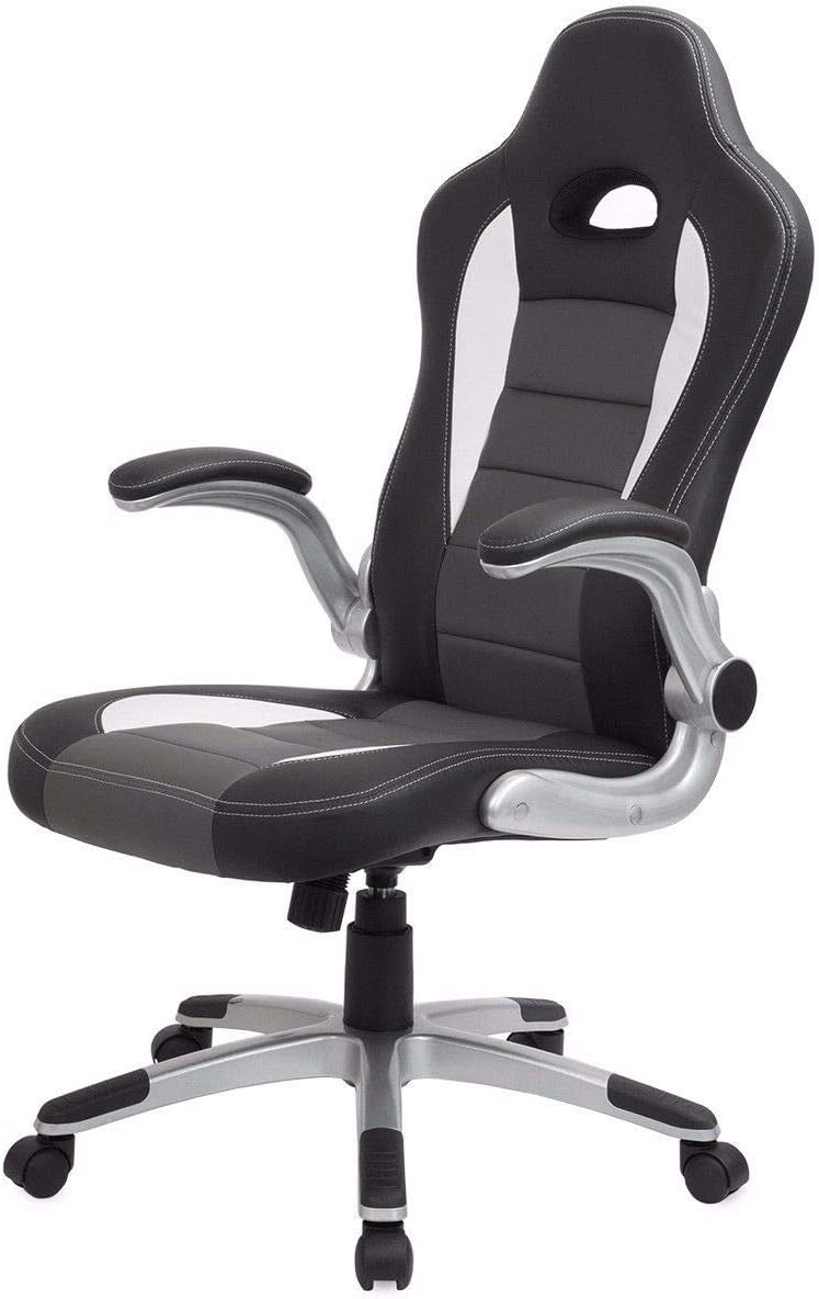 Barton Gaming Office Desk Chair Computer Chair High-Back Adjustable Racing Chair Flip-Up Armrest, Grey