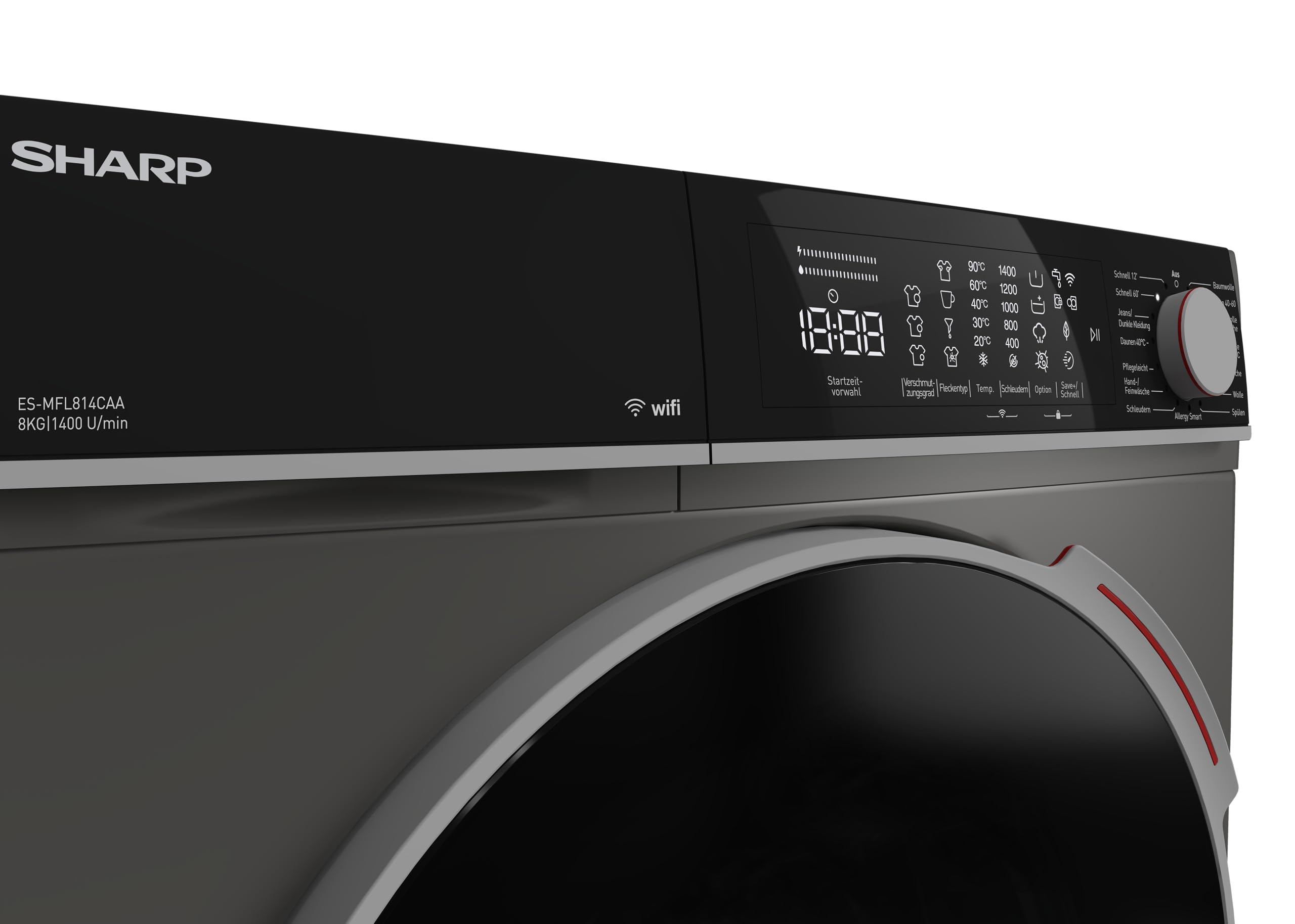 SHARP ES-MFL814CAA-DE Waschmaschine Frontlader | 8 kg | 1400 U/min | Energieklasse A | Inverter Motor | AquaStop | LED-Touchdisplay | Dampf | Microfiber Filter | Espresso Gray 8