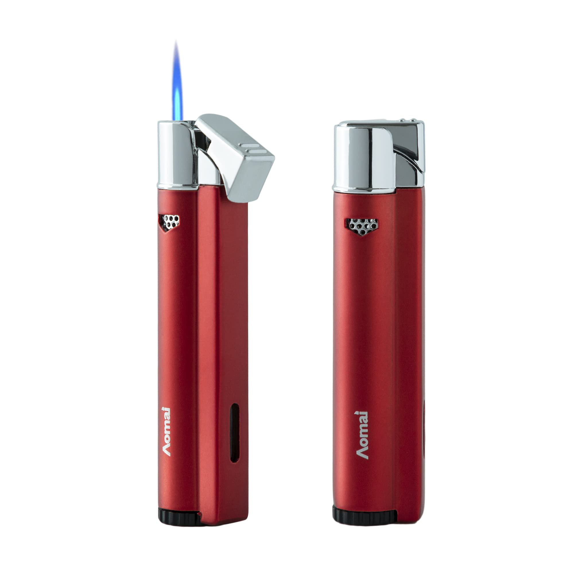 Photo 1 of 2 Pack Butane Refillable Torch Lighter Fuel Window Viewable Portable Single Jet Flame Adjustable (No Gas) (red)