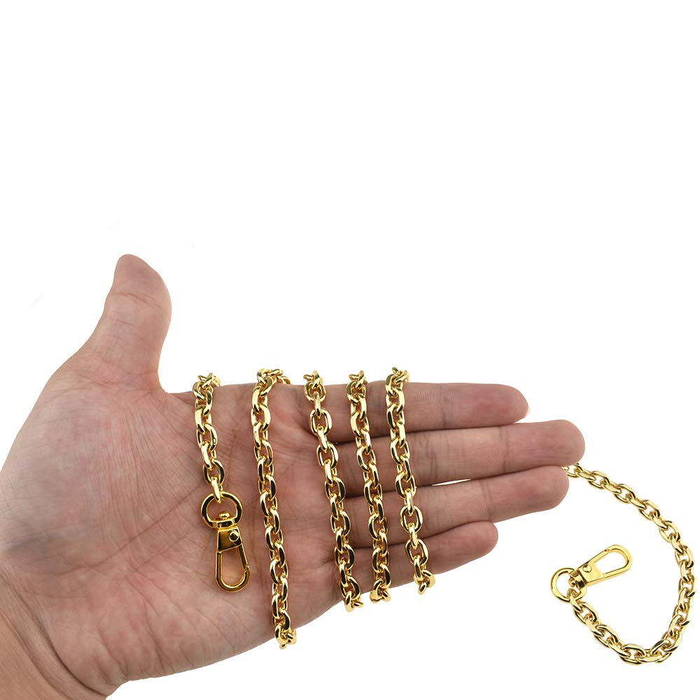 HAHIYO Mini Pochette Purse Chain Strap Thin Wide 6mm for LV Length 43.3 inches Thick 2mm Shiny Yellow Gold for Shoulder Cross Body Sling Handbag Wallet Clutch Comfortable Flat Metal Strap 1 Pack