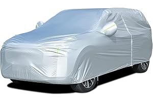 Tecoom Light Shell Breathable Material Classic Zipper Design Waterproof UV-Proof Windproof Car Cover with Storage and Lock for All Weather Indoor Outdoor Fit 191-205 Inches SUV