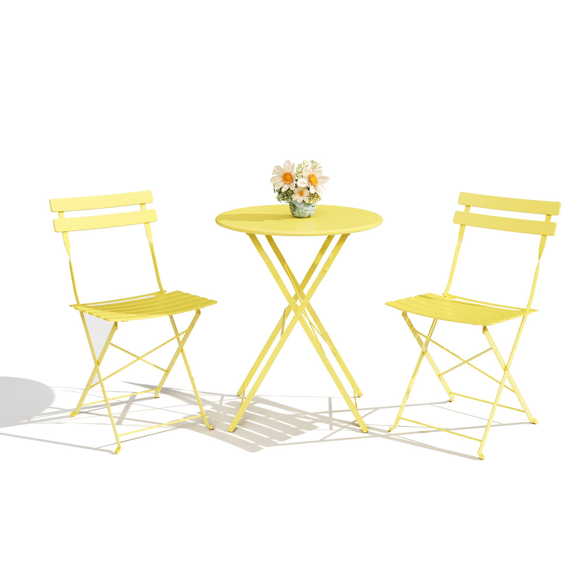 GarveeLife 3-Piece Folding Bistro Set, Foldable Patio Furniture Set with Premium Frame, Outdoor Bistro Table and Chairs Set of 2 for Patio, Garden and Balcony, Yellow