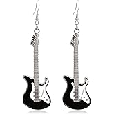 JIUIQL Fashion Cute Metal Black White Music Bass Electric Guitar Dangle Drop Earrings for Women Music Lovers teacher singer Hypoallergenic Personalized Jewelry Gifts