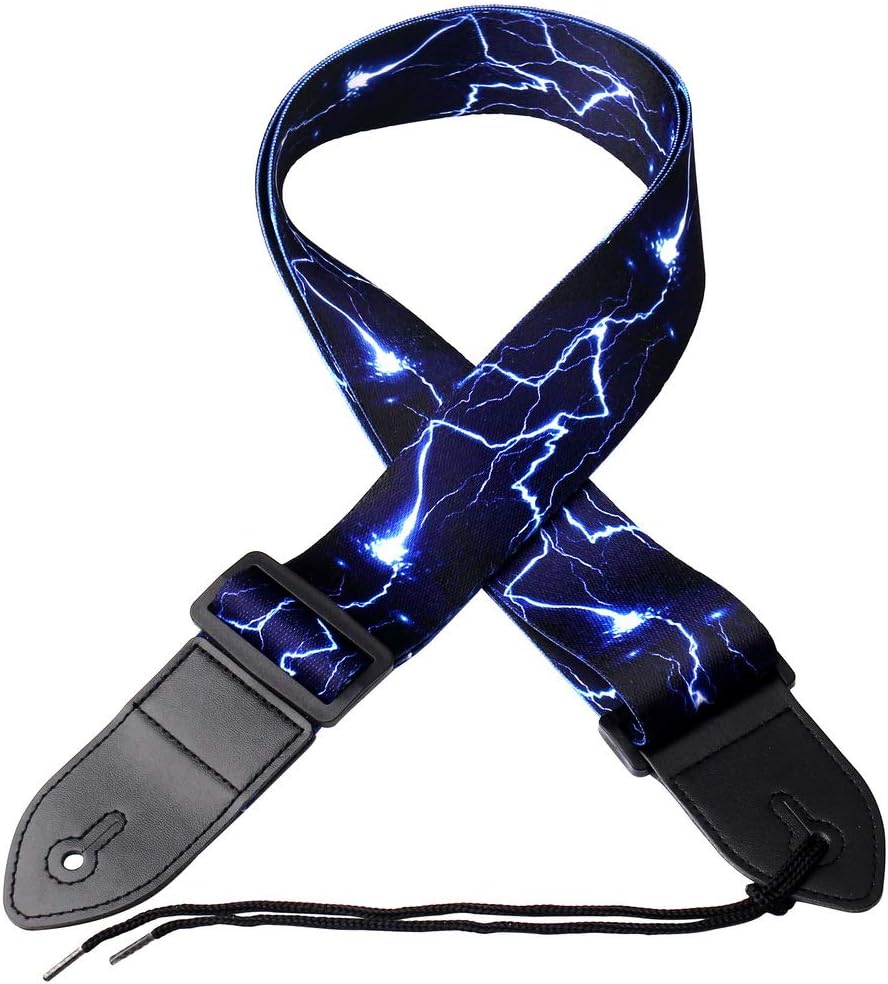 kuou Adjustable Purple Cloud Guitar Strap, Polyester Leather Ends Guitar Strap for Bass Electric Acoustic Classical Guitars Rock