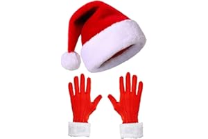 EYIGYLYO Christmas Santa Claus Costume for Adults,Red Fur Velvet Gloves Santa Hat for Women Girls Christmas Party Cosplay Costume
