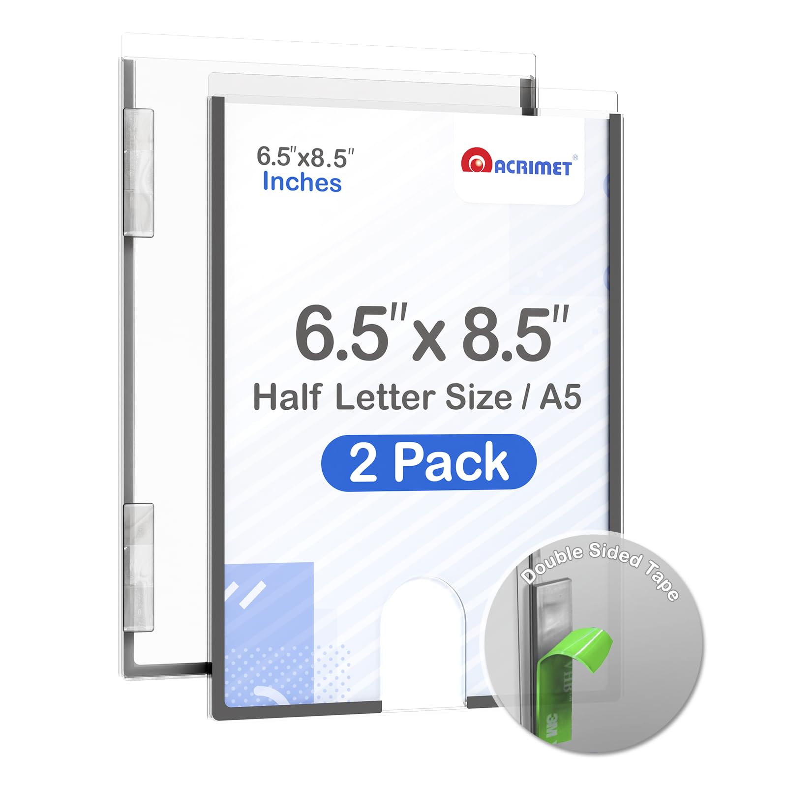 Acrimet Wall Mount Sign Holder Half Letter Size A5, Clear Crystal Plastic with Self Adhesive on The Back, Perfect for Displaying in Office, Restaurant, School, Home (2 Pack)