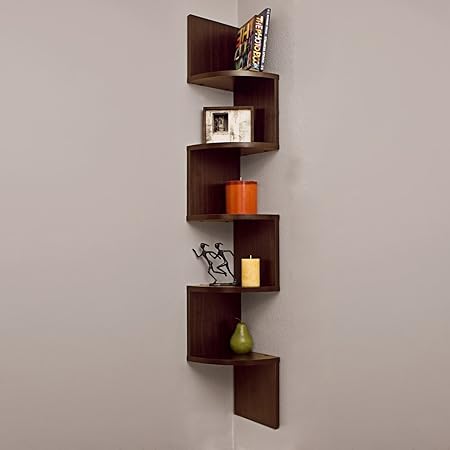 Red Wood Home Decor Corner Shelf Magazine Rack/Holder for Home & Office - Rich Walnut