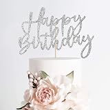 iZoeL 2 Sets Silver Cake Decoration Happy Birthday Toppers Stars Hearts view 4