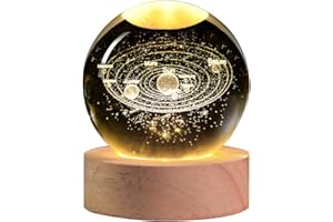 QIANCHANG Solar System 3D Crystal Ball with LED Stand, 60mm Galaxy Model Decor Glass Sphere Lamp Night Light, Space Universe Astronomy Gifts for Women Men Mom Kids