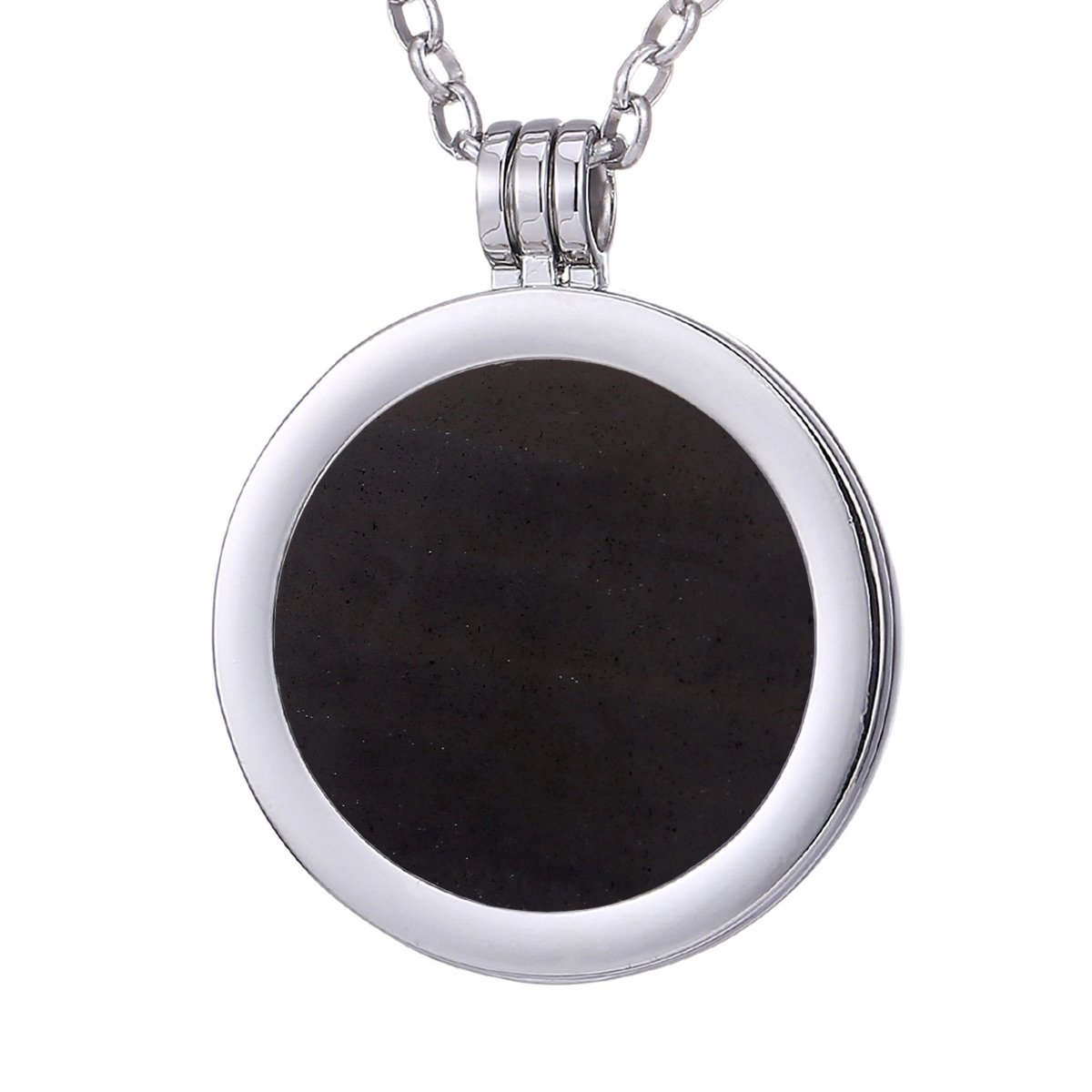 Morella Women Necklace 70 cm 27.5" Stainless Steel and Pendant with Gemstone Black opsidian Coin 33 mm 1.3" Chakra Plate in Velvet Bag