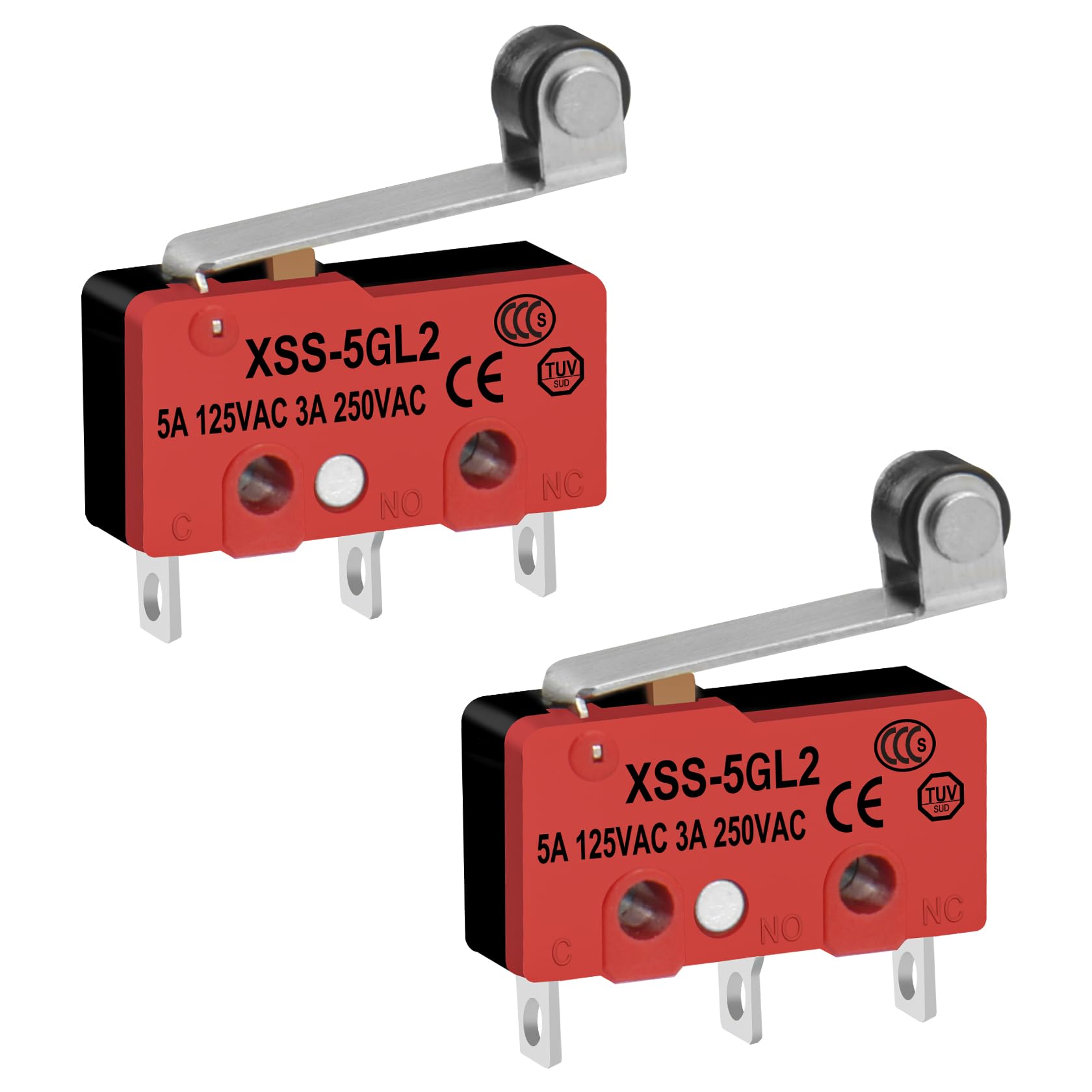 Heschen Mini Micro switch XSS-5GL2 SPDT Short Roller 3 pin 5A 125VAC,3A 250VAC CE&TüV 2 Pack