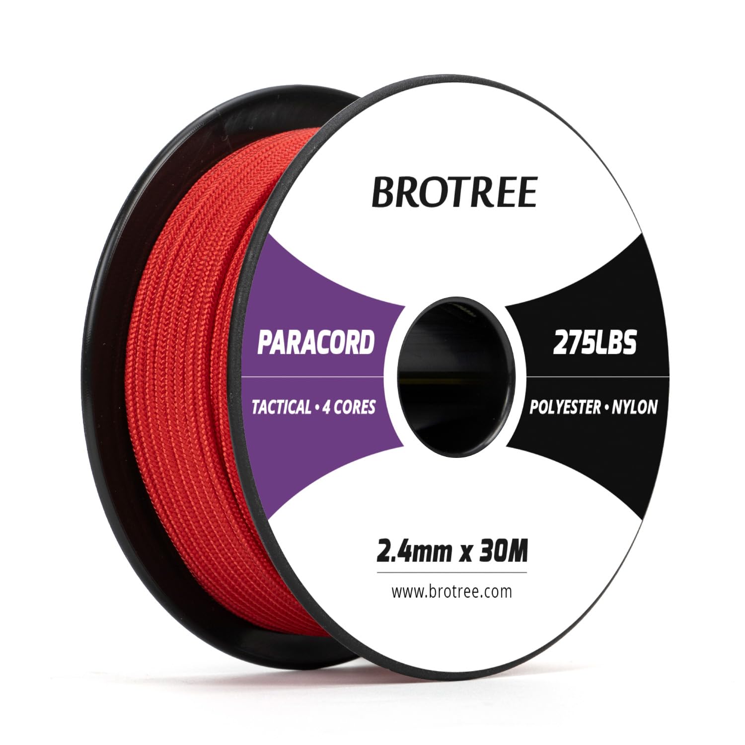 Brotree 275 Paracord 2.4mm Tactical Cord 30M Nylon Rope 4 Strands Parachute Cord for Outdoor, Craft, DIY - 125kg Breaking Load (Red)