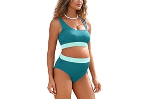 MOMOOD Maternity Two Piece Swimsuit High Waisted Strappy Bikini Set Bathing Suit