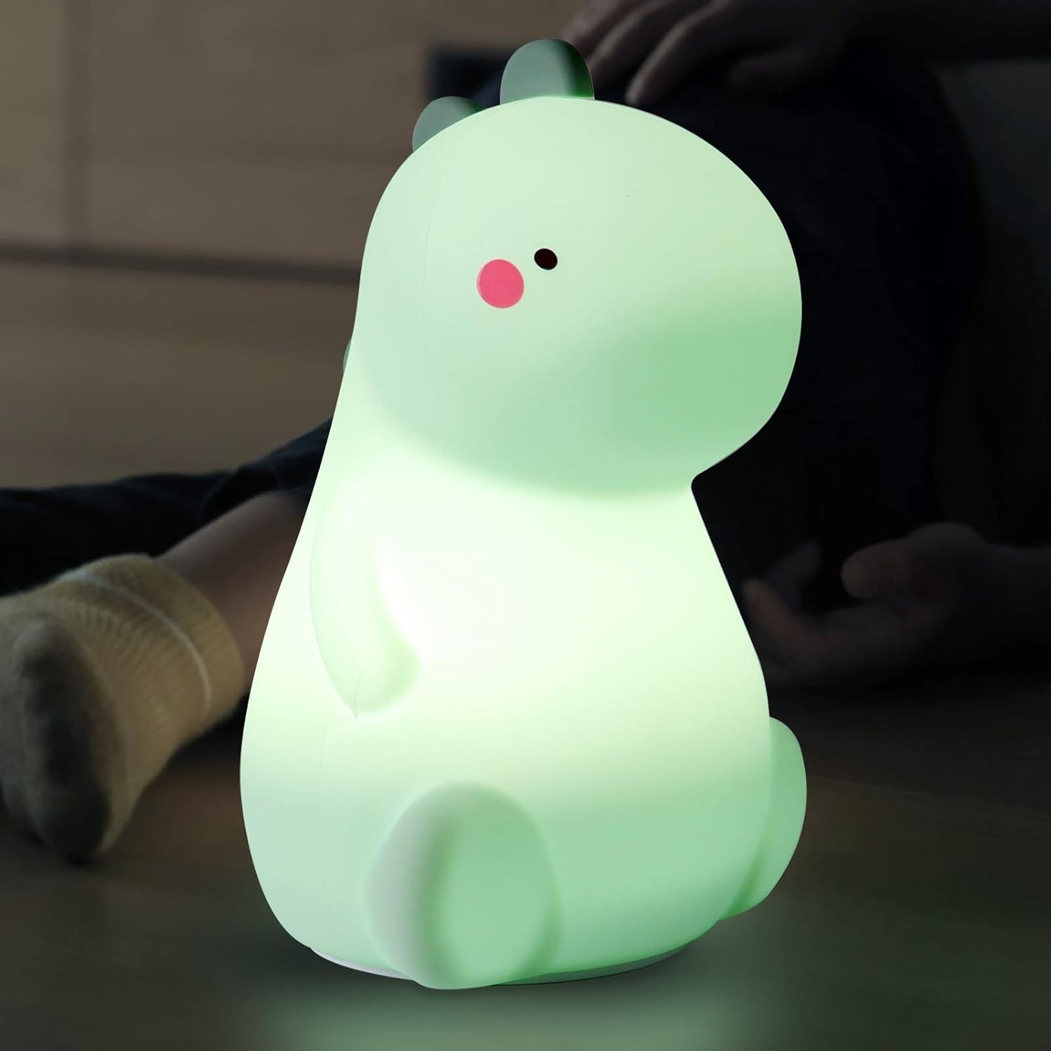 Dinosaur Night Light for Kids, LED Nursery Lamp for Toddler's Room, Cute Color Changing Silicone Baby Night Light with Touch Sensor, Dinosaur Gifts for Boys Girls (Green)