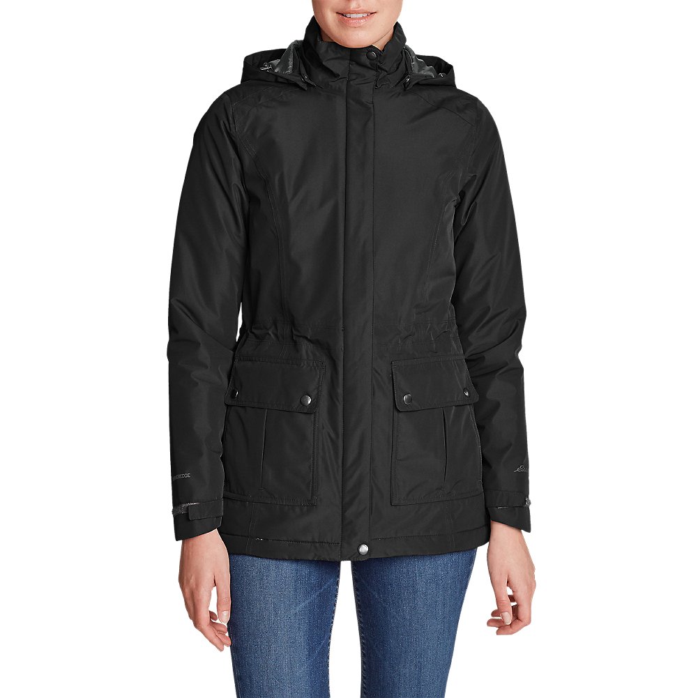 Eddie Bauer Women's Rainfoil FleeceLined Parka, Black Petite S W